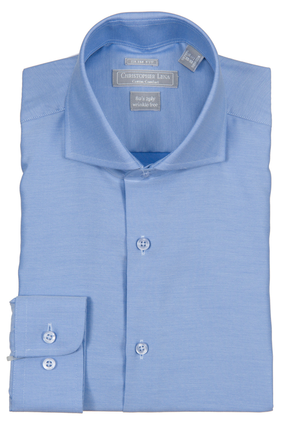 Christopher Lena - White -Dress Shirt - 100% Cotton - 80's 2-ply - Wrinkle Free - Slim Fit