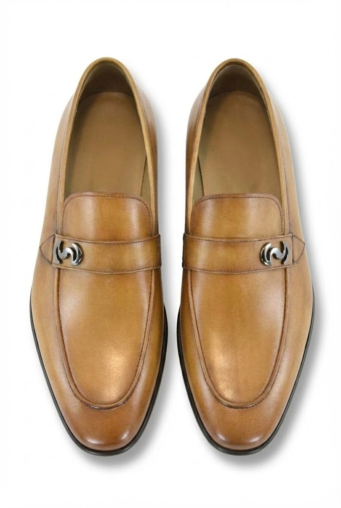 Corrente -C5605- Walnut  Leather Calf Skin Loafer w/ Side Metallic Logo