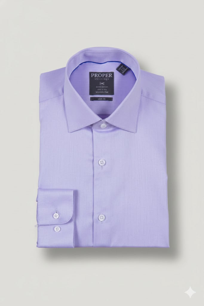 Proper Shirtings - Lavender -100% Cotton - 100's 2-ply - Wrinkle Free - Dress Shirt - Slim Fit