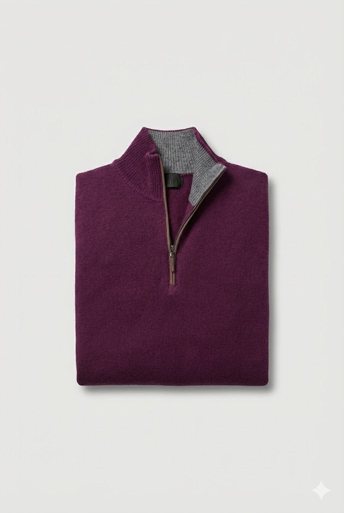Quinn -  Men's, Luxurious, 100% 2-ply Cashmere, 1/4 Zip Sweaters- Burgandy
