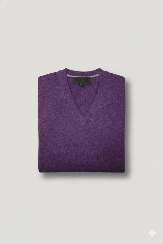 Quinn - Men's Luxurious 100% 2-ply Cashmere "V-Neck"- Purple Heather