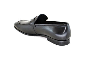 Corrente -C5605-Black Leather Calf Skin Loafer w/ Side Metallic Logo