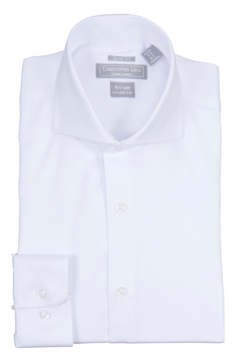 Christopher Lena - Blue -Dress Shirt - 100% Cotton - 80's 2-ply - Wrinkle Free - Slim Fit