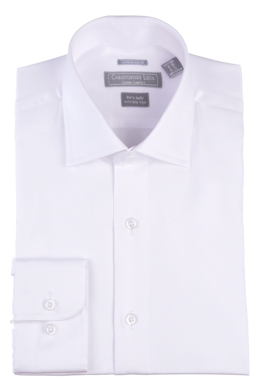 Christopher Lena - White - Dress Shirt- 100% Cotton - 80's 2-ply - Wrinkle Free - Contemporary Fit