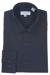 Modena - Black - Solid - Cotton Blend - Dress Shirt - Contemporary Fit.