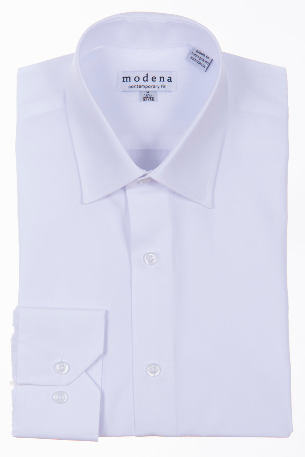 Modena - White - Solid - Cotton Blend - Dress Shirt - Contemporary Fit.