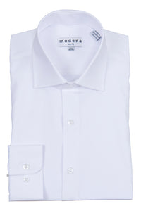 Modena - White - Solid - Cotton Blend - Dress Shirt - Slim Fit