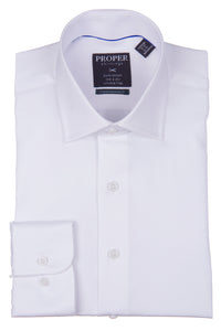 Proper Shirtings - White - Dress Shirt - 100% Cotton - 100's 2-ply - Wrinkle Free - Contemporary Fit