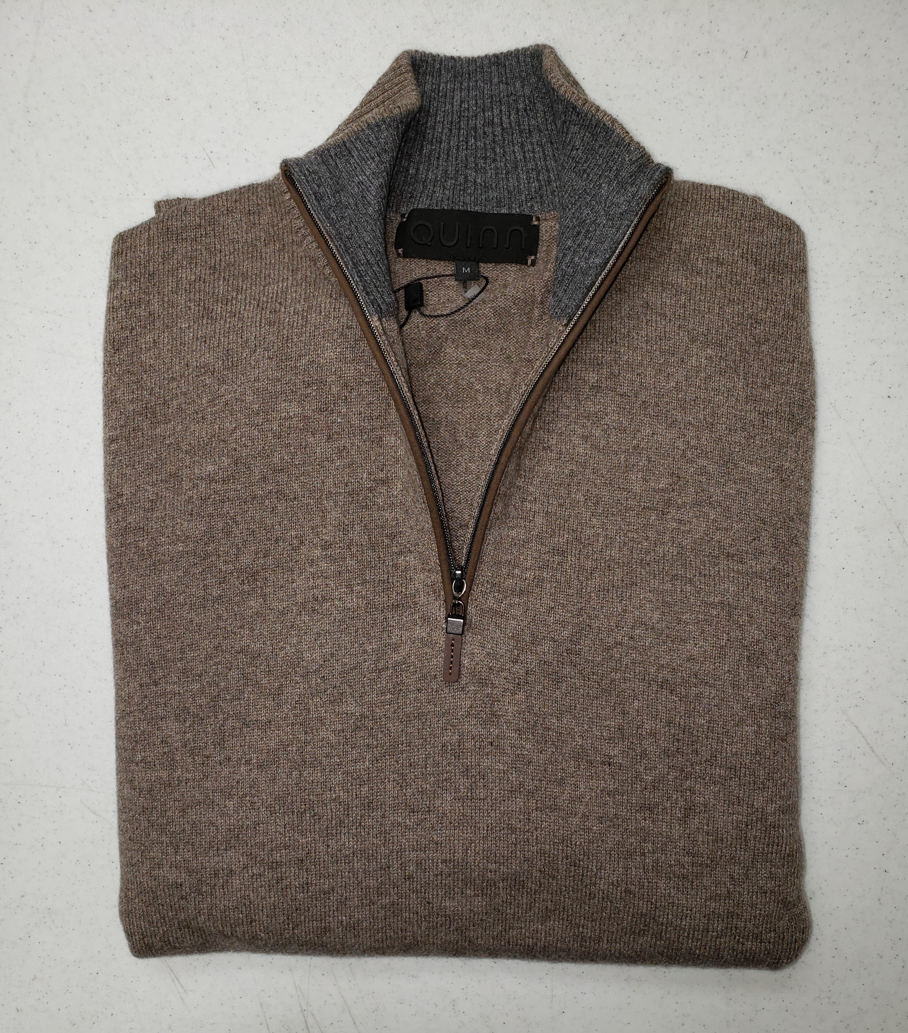 Quinn -  Men's, Luxurious, 100% 2-ply Cashmere, 1/4 Zip Sweaters - Taupe