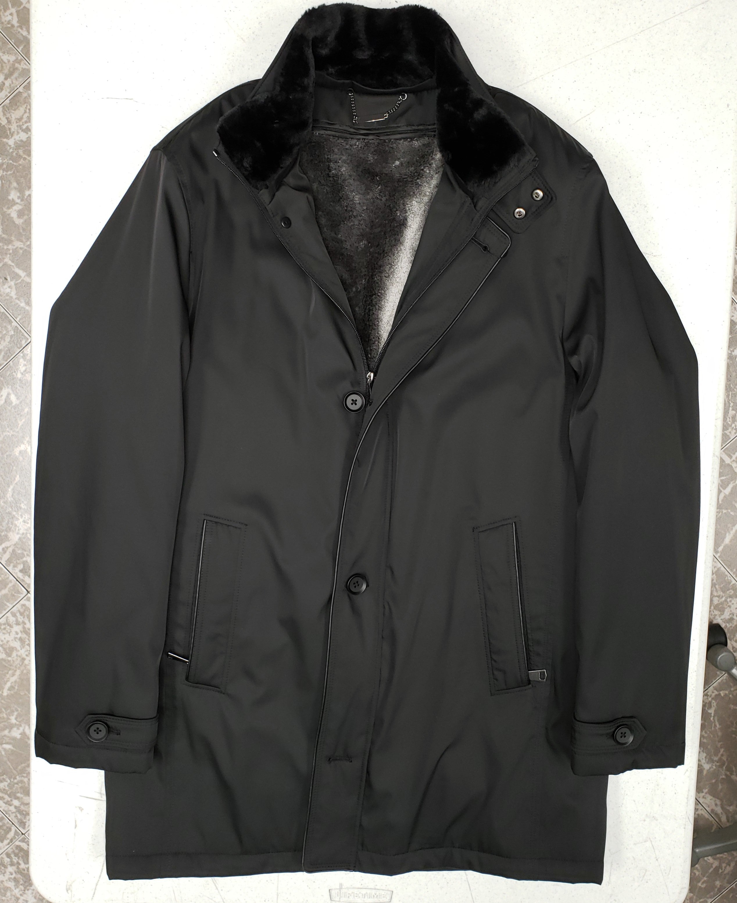 Luke - Black 3/4 Nylon Coat w/ removable faux fur lining & inner collar