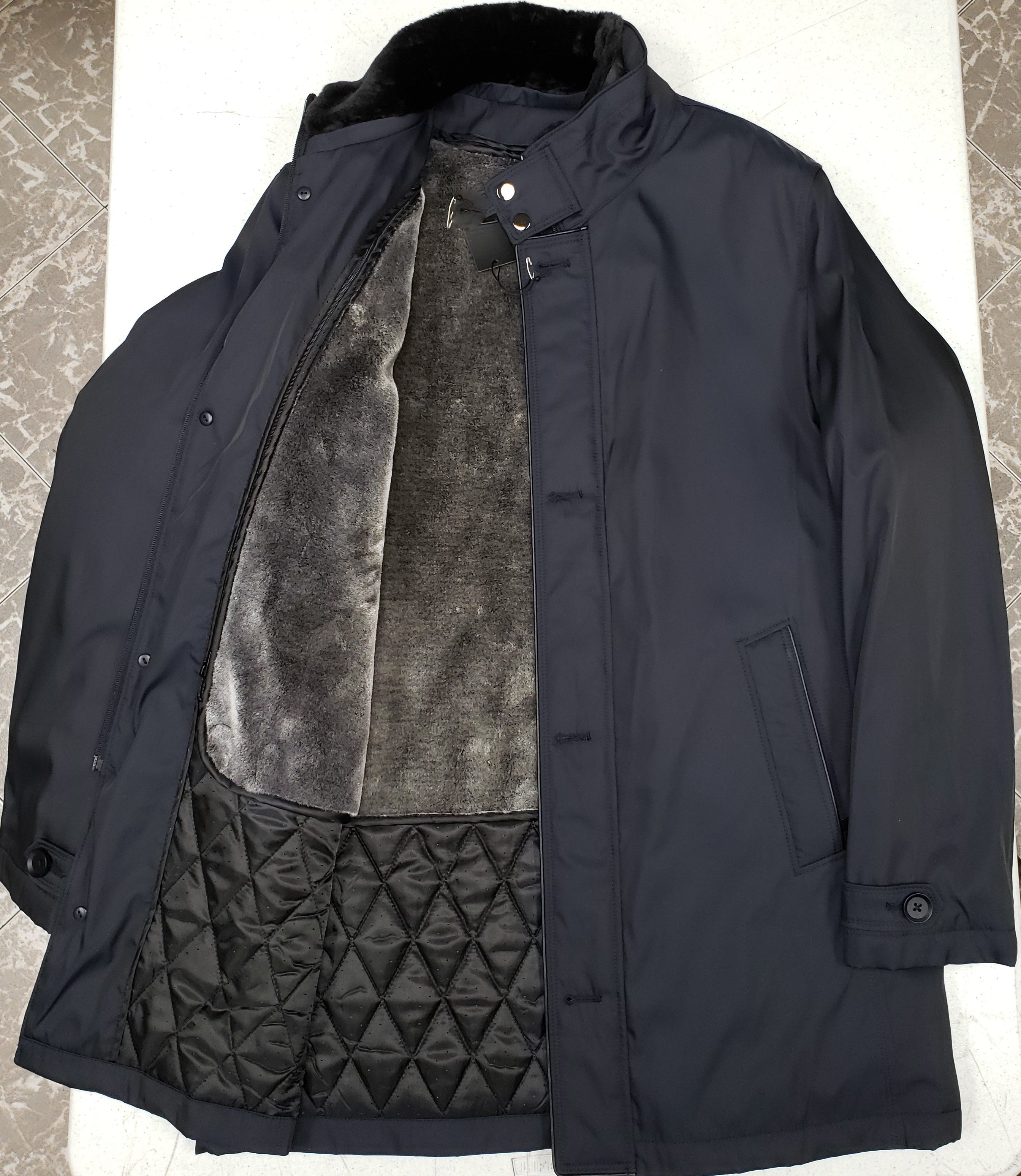 Luke - Navy 3/4 Nylon Coat w/ removable faux fur lining & inner collar